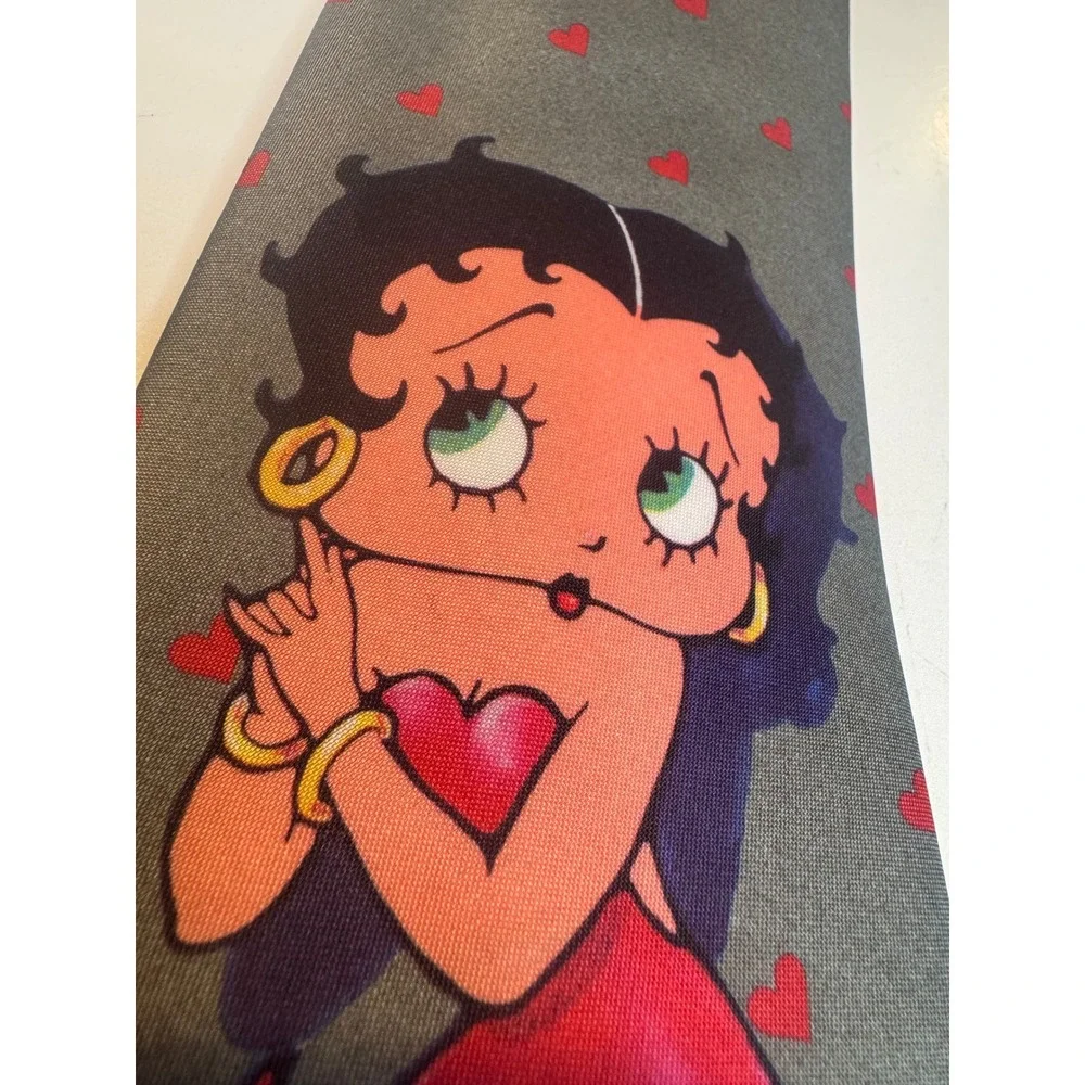 Vintage Betty Boop Inkwell Novelty Necktie Ralph Marlin Hearts‎ Gray Tie